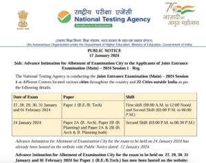 JEE Main 2024: Exam City Intimation and Updates